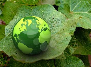 Royalty Free Clipart Image of The Earth on a Leaf