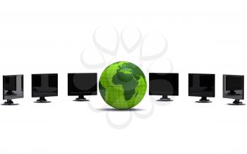 Royalty Free Clipart Image of a Globe and screens