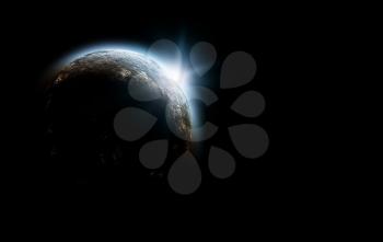 Royalty Free Clipart Image of a Sun Rising over Earth