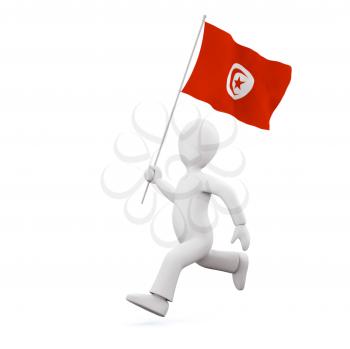 Royalty Free Clipart Image of a Man Holding Flag of Tunisian