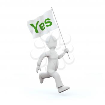 Royalty Free Clipart Image of a Man Holding a 'Yes' Flag