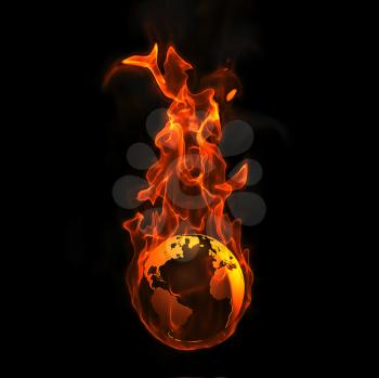Royalty Free Clipart Image of the Earth on Fire