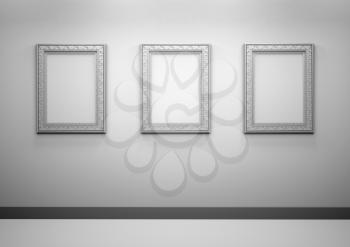 Royalty Free Clipart Image of a Gallery of Empty Frames