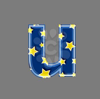 3d letter with star pattern - U