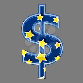 3d dollar sign with star pattern