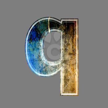 grunge 3d  letter isolated on grey background - q