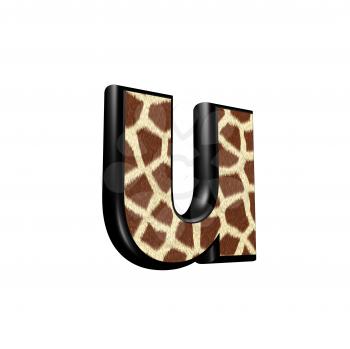 3d letter with giraffe fur texture - u