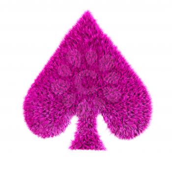 3d pink fur spade isolated on a white background