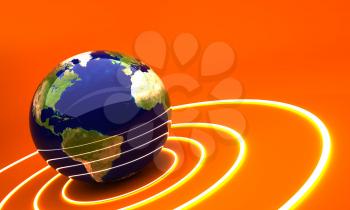 3d earth on orange background