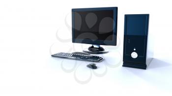 3d computer with keyboard and mouse on white background