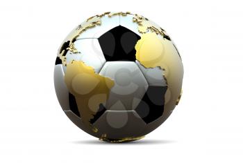 3d soccer ball with golden extruded continents