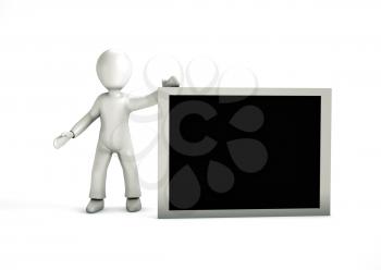 3d cartoon man with blackboard isolated on a white background