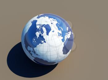 3d glossy earth on grey background