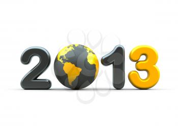 3d new year 2013 shape on white background with 3d globe