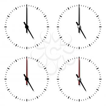 Set of clocks without numbers isolated on white background.