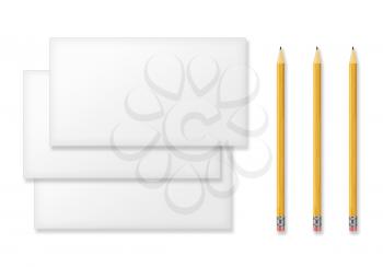 Set of Blank Envelopes and Yellow Pencils Isolated on White Background. With Soft Shadows. 