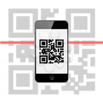 Mobile Smart Phone with QR Code Isolated on White Background. Highly Detailed Illustration.