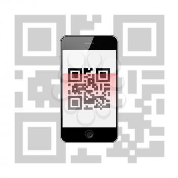 Mobile Smart Phone with QR Code Isolated on White Background. Highly Detailed Illustration.
