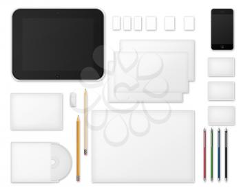 Office Supplies for Designers Presentations and Portfolios Isolated on White Background. Above view.