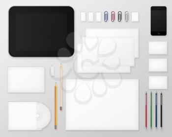 Office Supplies for Designers Presentations and Portfolios on Carbon Background. Above view.