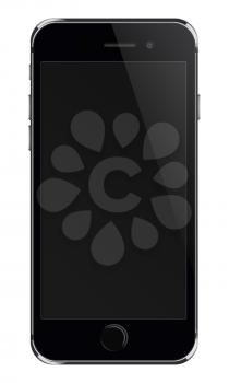 Mobile smart phone with black screen isolated on white background. Highly detailed illustration.
