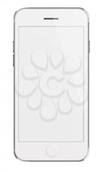 Mobile smart phone with white screen isolated on white background. Highly detailed illustration.