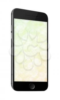 Mobile smart phone with abstract boken screen isolated on white background. Highly detailed illustration.