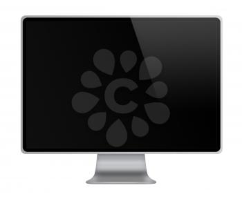 Computer display with empty black screen. Front view. Isolated on white background. Highly detailed illustration.