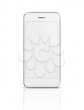 Mobile smart phone with white blank screen isolated on white background. Highly detailed illustration.