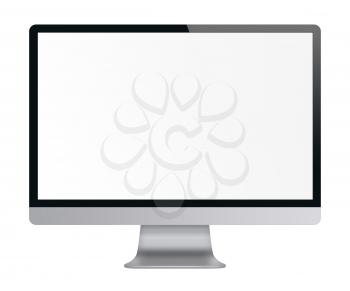 Computer display with white blank screen. Front view. Isolated on white background. Highly detailed illustration.