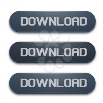 Three dark blue download buttons isolated on white background. Web design element. Highly detailed illustration.