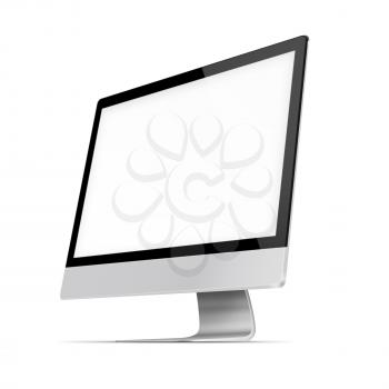 Modern flat screen computer monitor with blank screen isolated on white background. Highly detailed illustration.