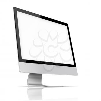 Modern flat screen computer monitor with blank screen and reflection isolated on white background. Highly detailed illustration.