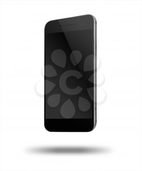 Realistic modern touchscreen phone. With light shadows under smartphone. Isolated on white background. Empty screen. Highly detailed illustration.