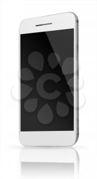 Realistic mobile phone with empty screen isolated on white background. Highly detailed illustration.