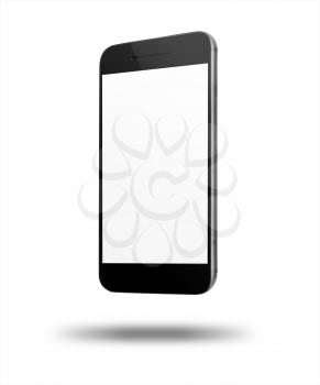 Realistic modern touchscreen phone. With light shadows under smartphone. Isolated on white background. Empty screen. Highly detailed illustration.
