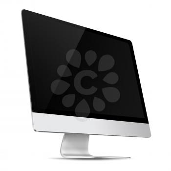 Modern flat screen computer monitor with empty screen isolated on white background. Highly detailed illustration.