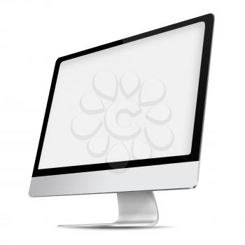 Modern flat screen computer monitor with blank screen isolated on white background. Highly detailed illustration.