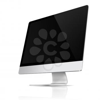Modern flat screen computer monitor with empty screen and reflection isolated on white background. Highly detailed illustration.