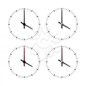 Set of clocks without numbers isolated on white background.