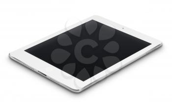 Realistic tablet computer with black screen isolated on white background. Highly detailed illustration.