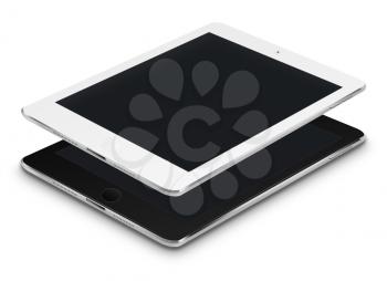 Realistic tablet computers with black screen isolated on white background. Highly detailed illustration.