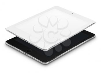 Realistic tablet computers with black and blank screens isolated on white background. Highly detailed illustration.