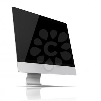 Realistic flat screen computer monitor with empty screen and reflection isolated on white background. Highly detailed illustration.