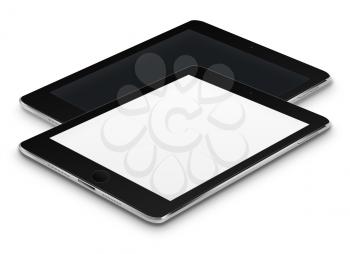 Realistic tablet computers with black and blank screens isolated on white background. Highly detailed illustration.