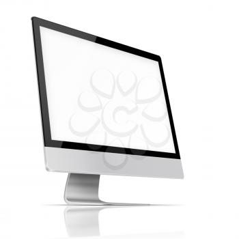Realistic flat screen computer monitor with blank screen and reflection isolated on white background. Highly detailed illustration.