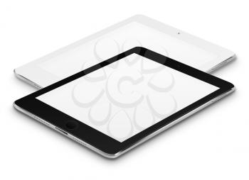 Realistic tablet computers with blank screens isolated on white background. Highly detailed illustration.