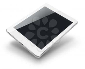 Tablet computer with blaсk screen isolated on white background. Highly detailed illustration.