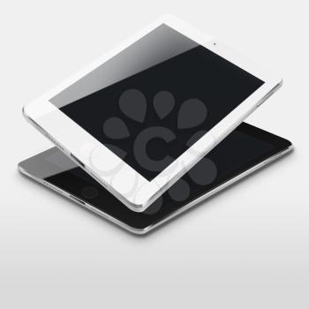 Tablet computers with black screens on gray background. Highly detailed illustration.