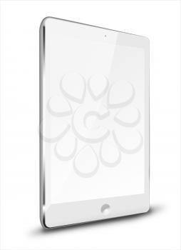 Realistic tablet computer with blank screen isolated on white background. Highly detailed illustration.